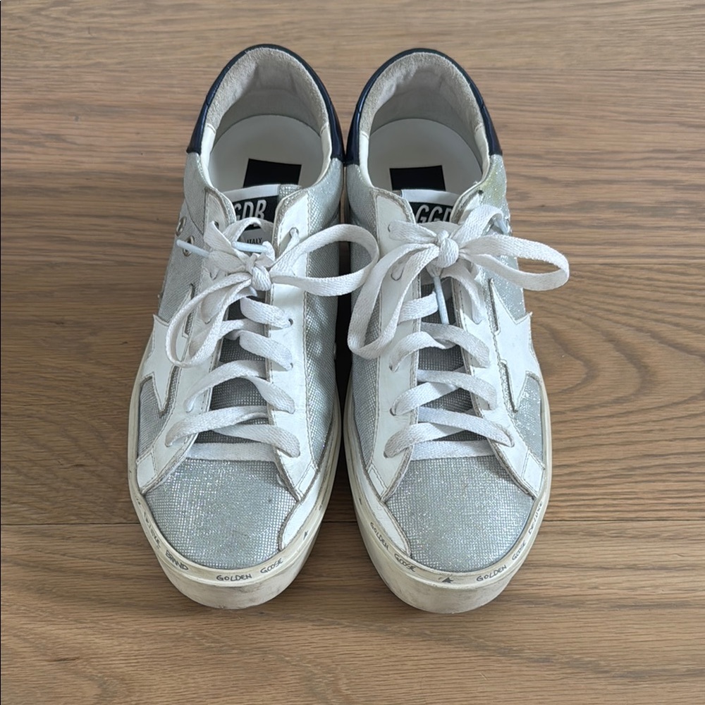 Golden Goose Size 37 HI STAR Sneakers Silver and White
